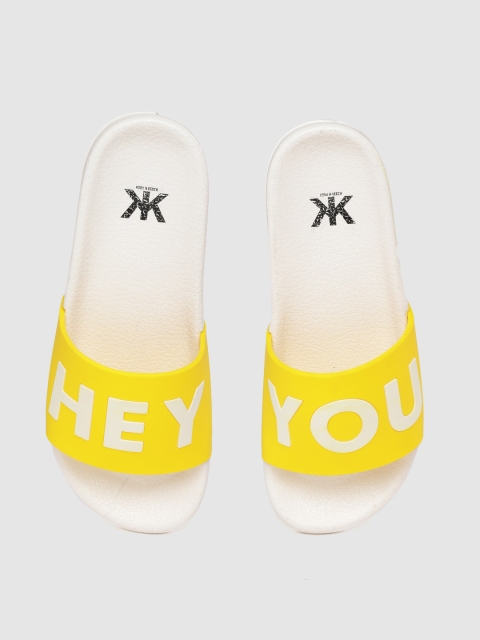 

Kook N Keech Women Yellow & Off White Printed Rubber Sliders