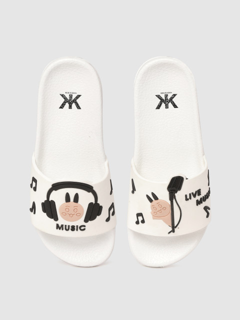 

Kook N Keech Women White & Black Embossed Sliders