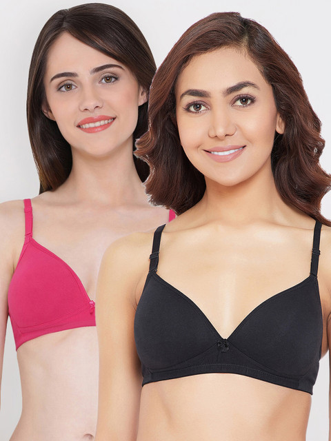 

Clovia Pack of 2 Solid Non-Wired Lightly Padded T-shirt Bra, Black