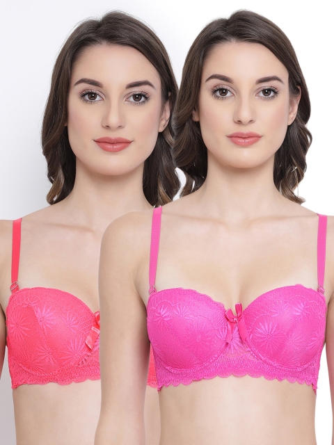 

Clovia Pack of 2 Solid Underwired Heavily Padded Push-Up Bra, Pink