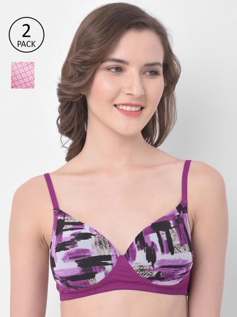

Clovia Pack of 2 Printed Non-Wired Lightly Padded Push-Up Bra, Purple
