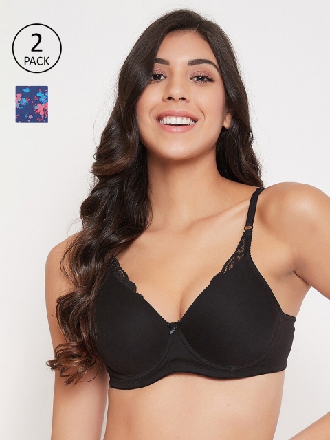 

Clovia Pack of 2 Solid Underwired Lightly Padded T-shirt Bra, Black