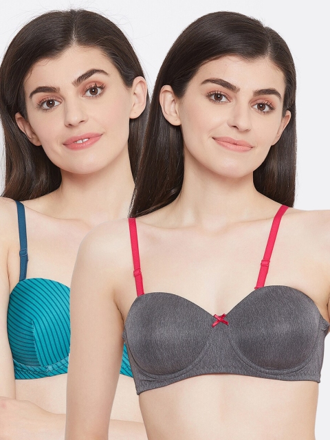 

Clovia Pack of 2 Solid Underwired Lightly Padded Balconette Bra, Grey