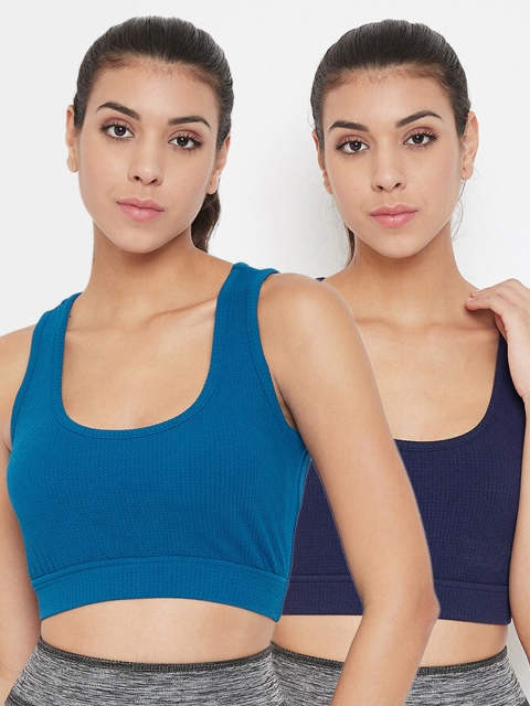 

Clovia Pack of 2 Solid Non-Wired Lightly Padded Workout Bra, Blue