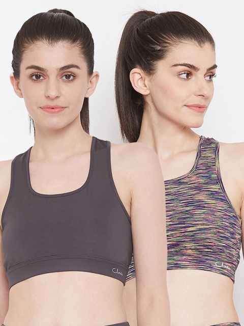 

Clovia Pack of 2 Solid Non-Wired Lightly Padded Workout Bra, Grey