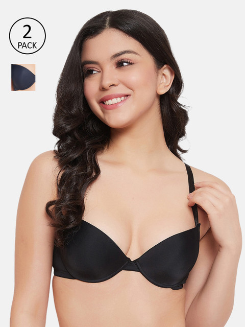 

Clovia Pack of 2 Solid Underwired Lightly Padded Push-Up Bra, Black