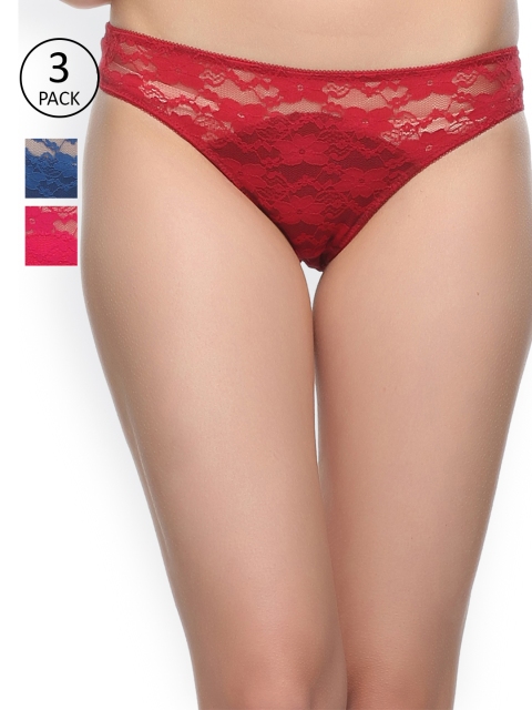 

Clovia Pack of 3 Lace Bikini Briefs, Red