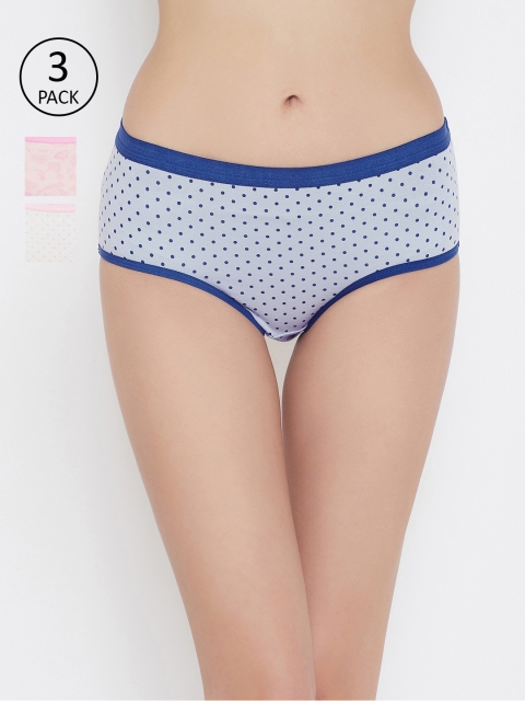 

Clovia Pack of 3 Printed Hipster Briefs, Blue