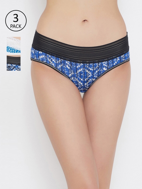 

Clovia Pack of 3 Printed Hipster Briefs, Blue