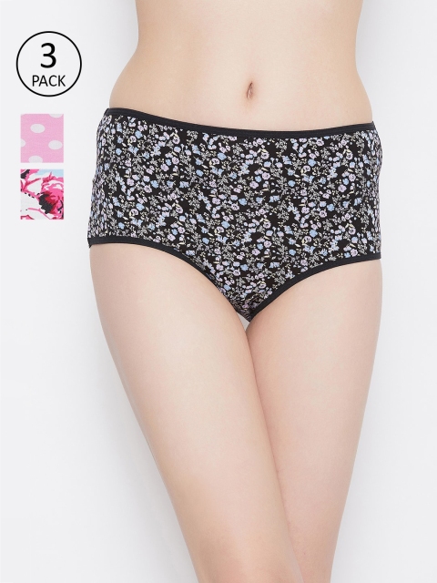 

Clovia Pack of 3 Printed Hipster Briefs, Black