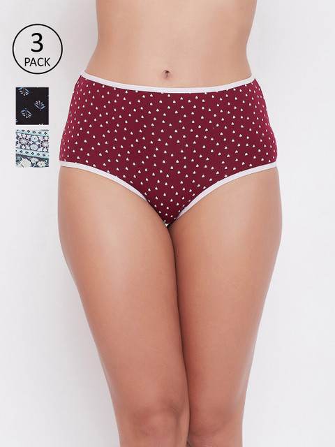 

Clovia Pack of 3 Printed Hipster Briefs, Burgundy