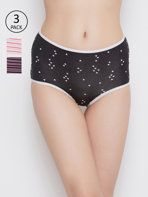 

Clovia Pack of 3 Printed Hipster Briefs, Black
