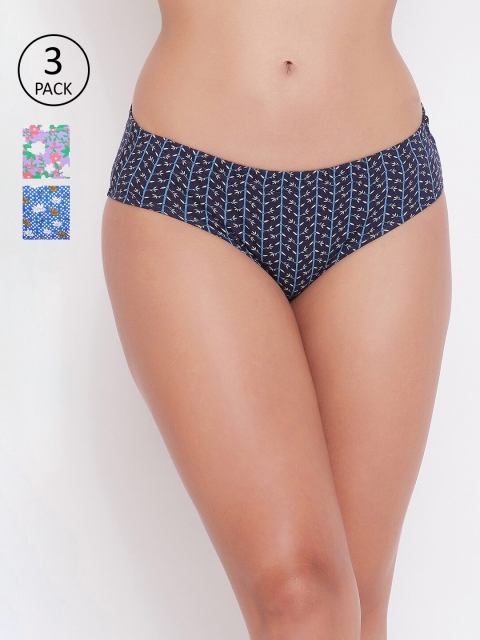 

Clovia Pack of 3 Printed Hipster Briefs, Blue