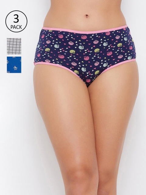 

Clovia Pack of 3 Printed Hipster Briefs, Navy blue