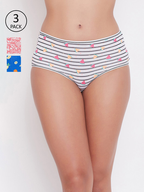 

Clovia Pack of 3 Printed Hipster Briefs, White