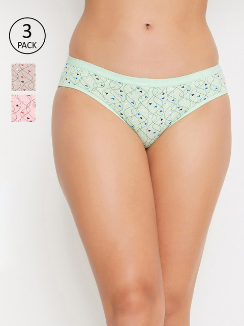 

Clovia Pack of 3 Printed Bikini Briefs, Green