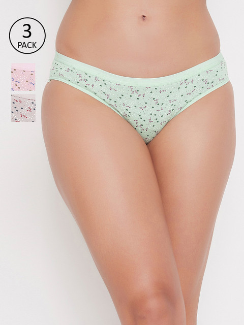 

Clovia Pack of 3 Printed Bikini Briefs, Green
