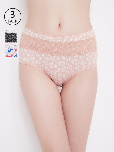 

Clovia Pack of 3 Printed Hipster Briefs, Peach