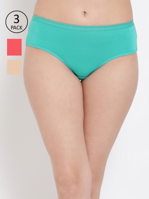 

Clovia Pack of 3 Solid Hipster Briefs, Green