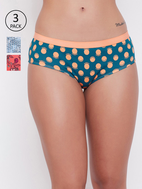 

Clovia Pack of 3 Printed Hipster Briefs, Green