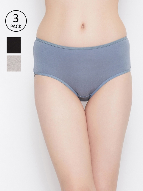 

Clovia Pack of 3 Solid Hipster Briefs, Grey