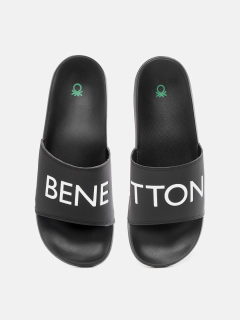 

United Colors of Benetton Men Black & White Typography Print Sliders