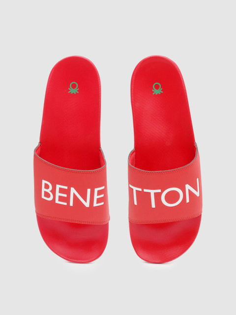 

United Colors of Benetton Men Red & White Typography Print Sliders