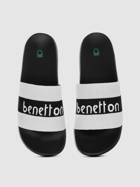 

United Colors of Benetton Men White & Black Woven Striped Sliders