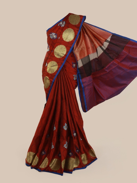 

Pothys Maroon & Gold-Toned Cotton Blend Woven Design Saree