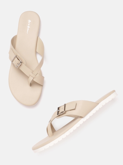 

Mast & Harbour Women Beige Solid One Toe Flats with Buckle Detail
