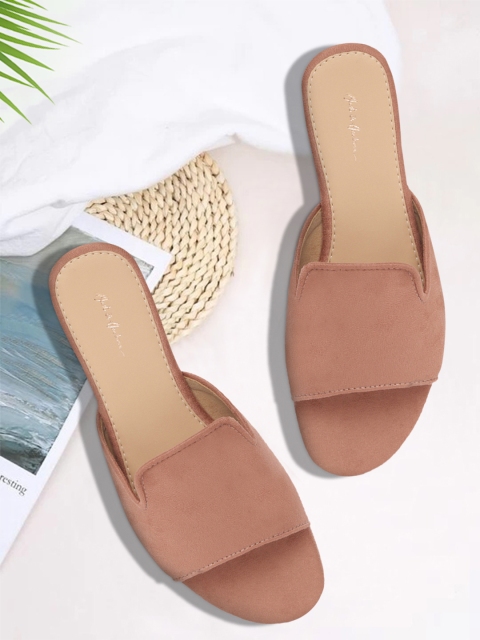 

Mast & Harbour Women Dusty Pink Solid Suede Finish Open Toe Flats