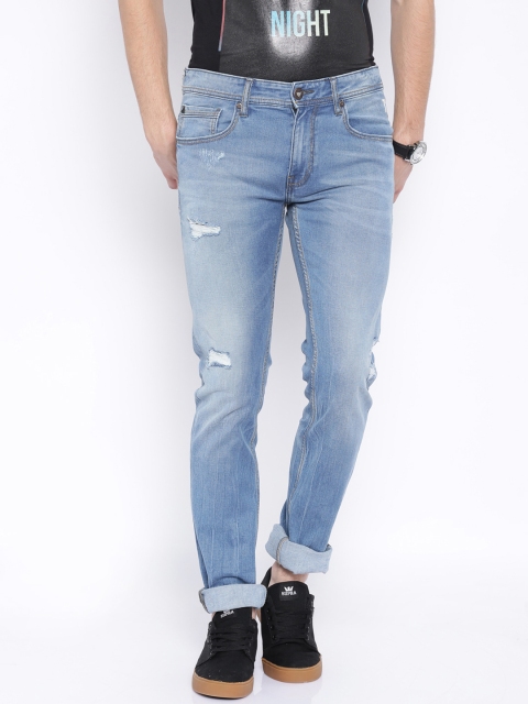 

Pepe Jeans Men Blue Vapour Slim Fit Low-Rise Lightly Distressed Stretchable Jeans