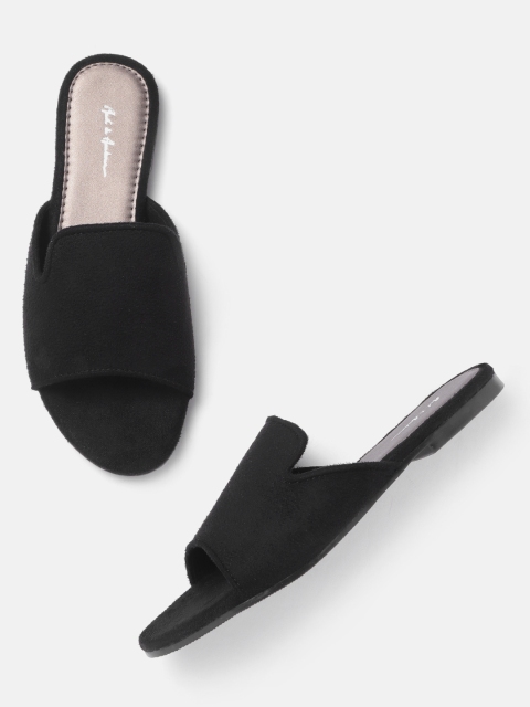 

Mast & Harbour Women Black Solid Suede Finish Open Toe Flats