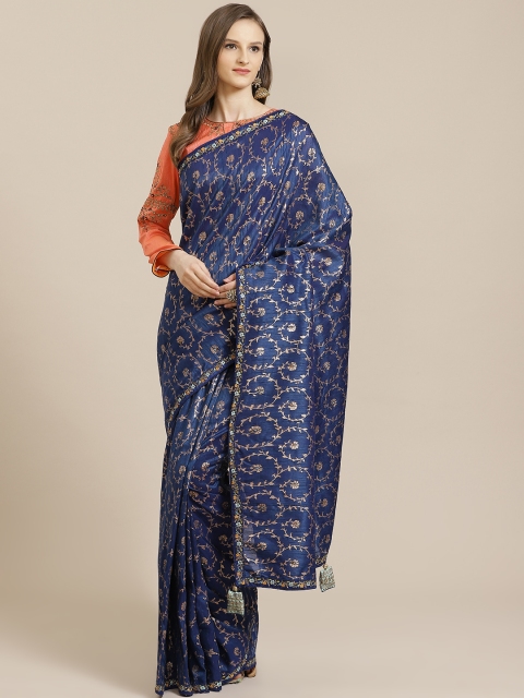 

Mitera Navy Blue & Golden Resham Work Mysore Silk Saree