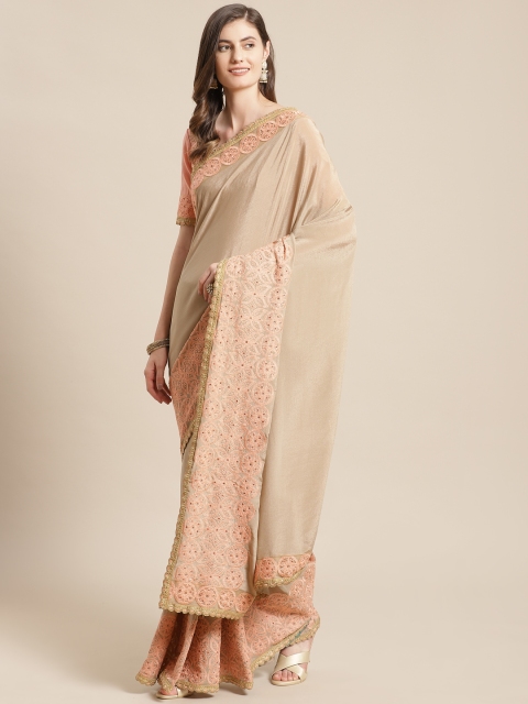 

Mitera Beige & Golden Solid Saree