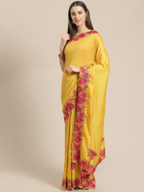 

Mitera Mustard Yellow Solid Saree