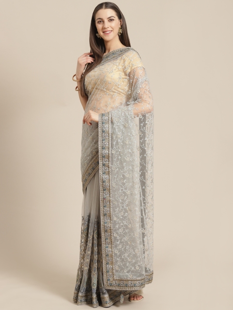 

Mitera Grey Embroidered Saree