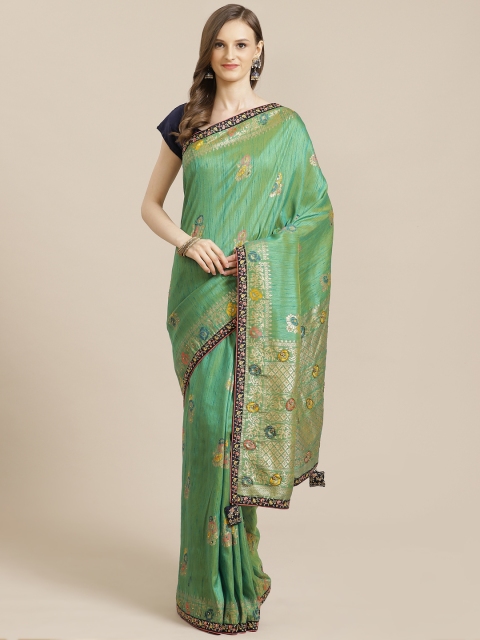 

Mitera Green & Golden Resham Work Mysore Silk Saree