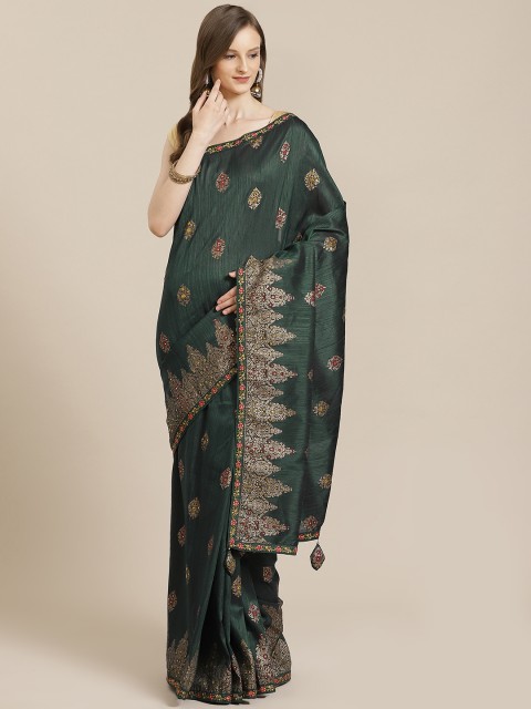 

Mitera Green & Golden Ethnic Woven Design Saree
