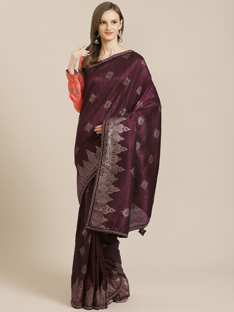 

Mitera Burgundy & Golden Resham Work Mysore Silk Saree
