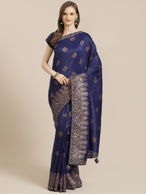 

Mitera Navy Blue & Golden Resham Work Mysore Silk Saree