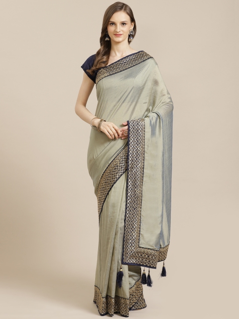 

Mitera Green & Golden Solid Saree with Resham Work Border