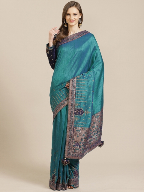 

Mitera Teal Blue & Golden Resham Work Detail Saree