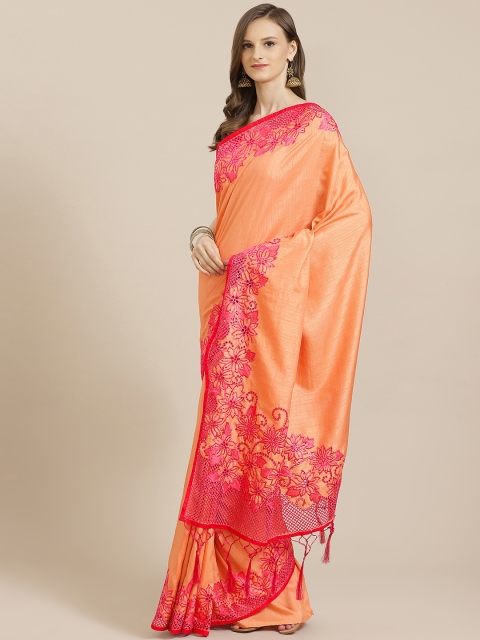 

Mitera Peach-Coloured & Pink Schiffli Embroidery Saree