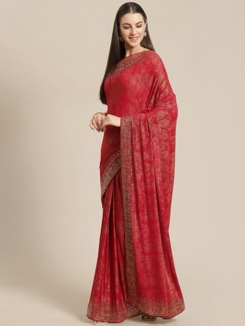 

Mitera Red & Golden Foil Print Saree