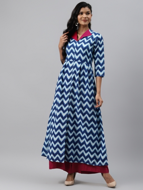

Readiprint Fashions Women Navy Blue & Off White Chevron Printed Kurta