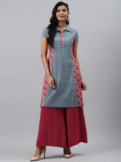 

Readiprint Fashions Women Navy Blue & Pink Printed Kurta