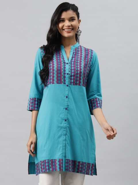 

Readiprint Fashions Women Blue & Purple Yoke Design Pure Cotton Kurta