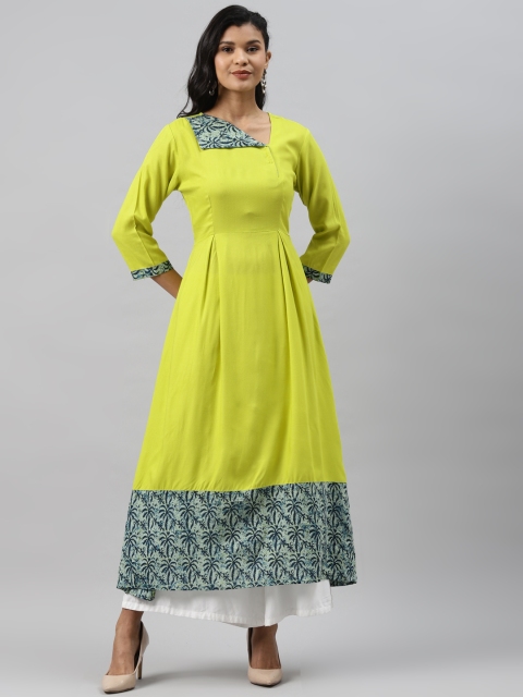 

Readiprint Fashions Women Lime Green Solid A-Line Kurta