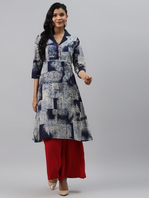 

Readiprint Fashions Women Navy Blue & Grey Abstract Printed Tiering Kurta